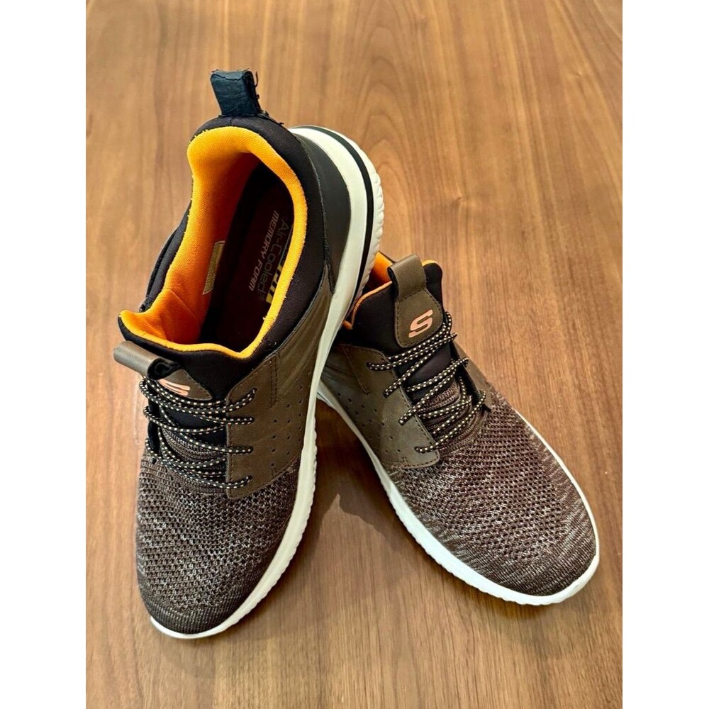 SKECHERS Memory Foam Men’s Brown/Black/Orange Low Top Lace-Up Walking Sneaker